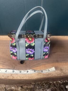 FEILER Germany Floral Striped Textile Handbag with Frame Top Rare Vintage